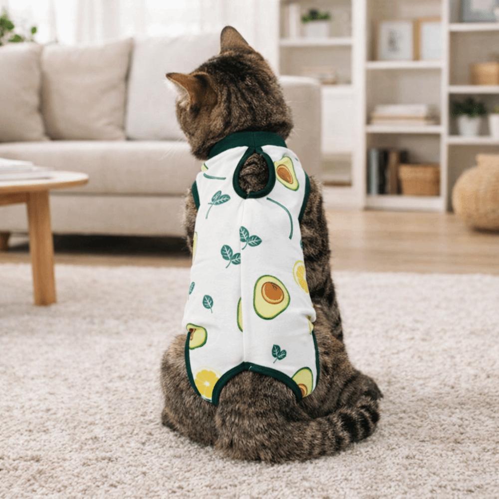 Fruit Printed Cat Recovery Clothing High Elasticity Breathable Pet Anti-Licking Vest Soft Comfortable Pet Weaning Suit