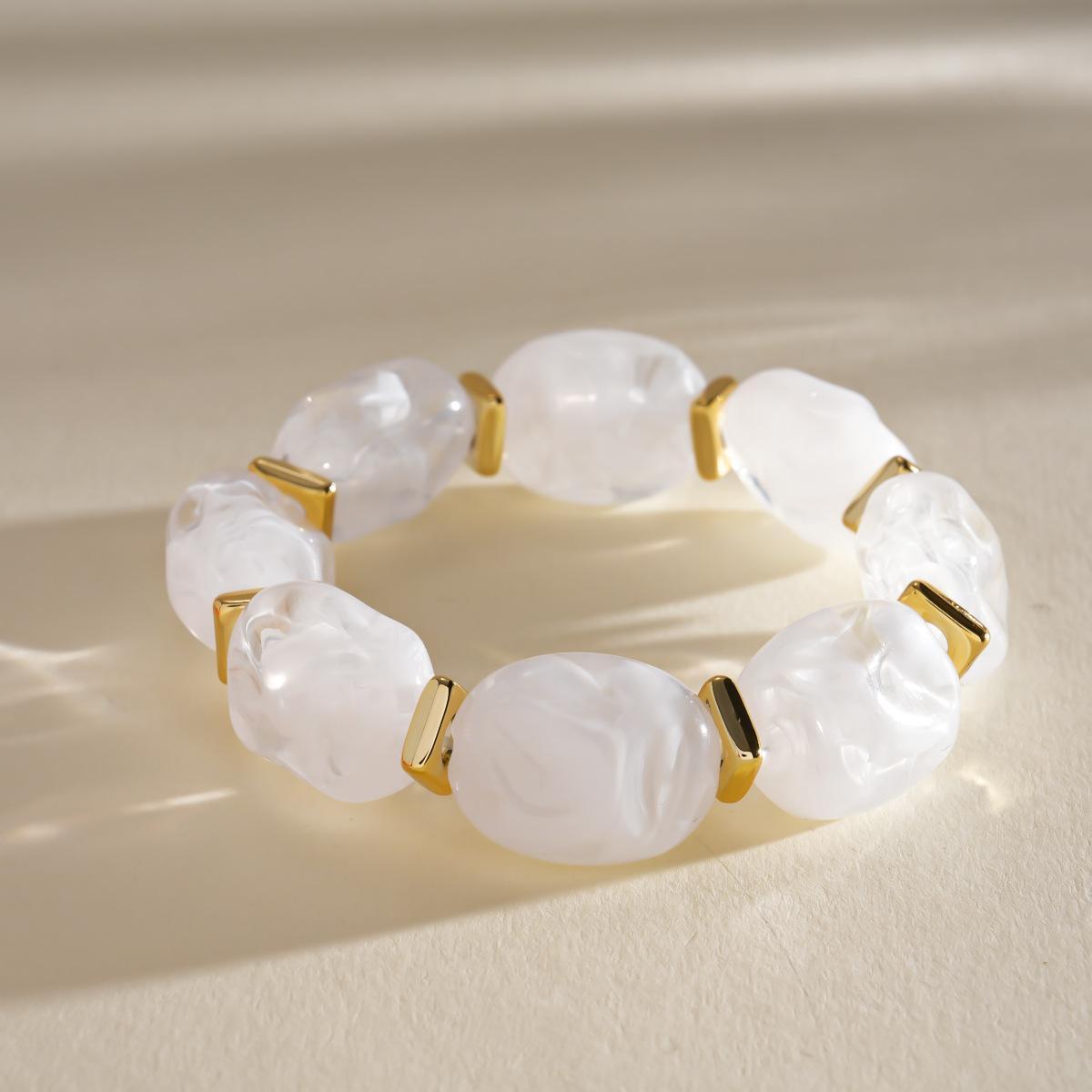 Boho Irregular Imitation Marble Oval Acrylic Beads Bracelets Smudging Elastic Beaded Strand Bangles Trendy Stack Jewelry