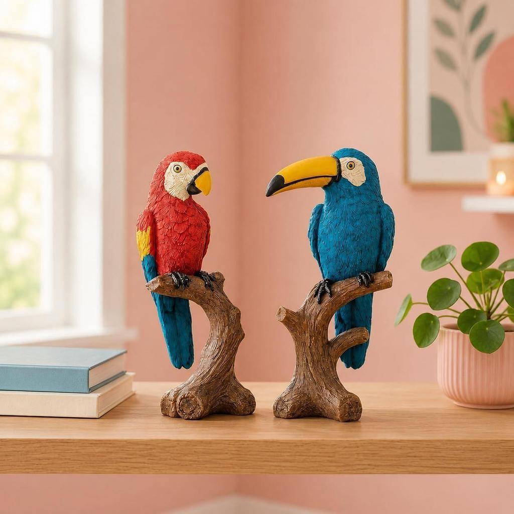 Parrot Love Couple Vastu Bird Figurine Showpiece Sitting On Tree for Home Decor (Pack of 1, Multicolor)