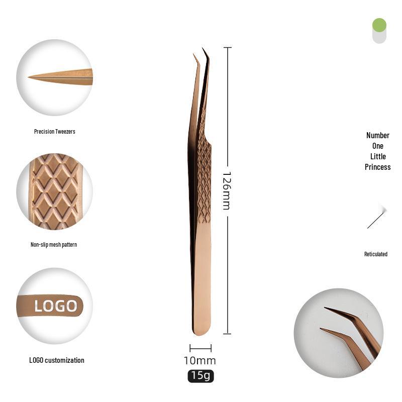 Golden Feather Stainless Steel Eyelash Tweezers for Grafting and Extensions