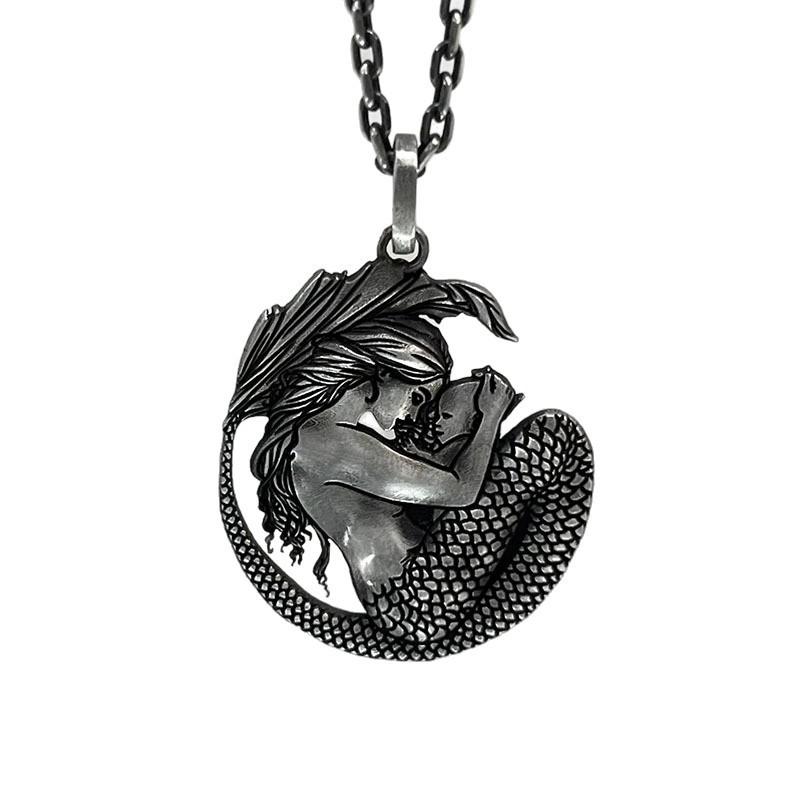 Fashionable Mermaid Pendant Necklace Geometric Pattern Men Decoration Women
