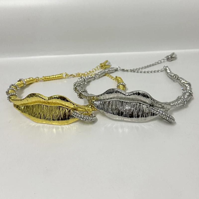 Stylish Lip Texture Rhinestone Collar Elegant Personality Dinner Necklace Ladies Fashion Jewelry Accessories