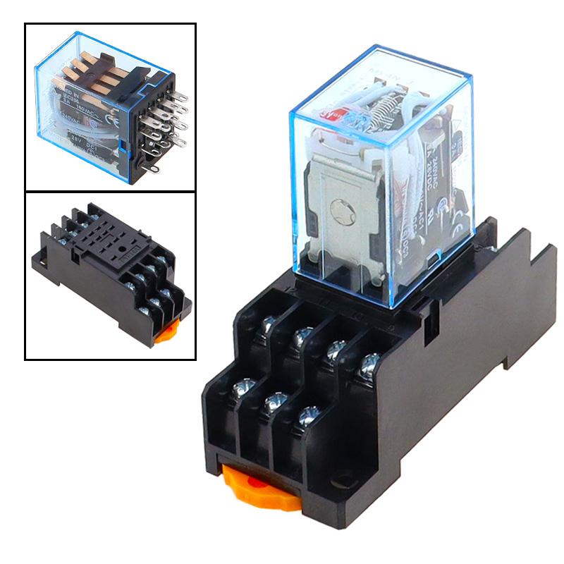 1Pc MY4NJ Electronic Micro Mini Electromagnetic Relay 5A 14PIN Coil 4DPDT With PYF14A Socket Base DC/AC 12V 24V 36V 48V 110V 220 Relays 5