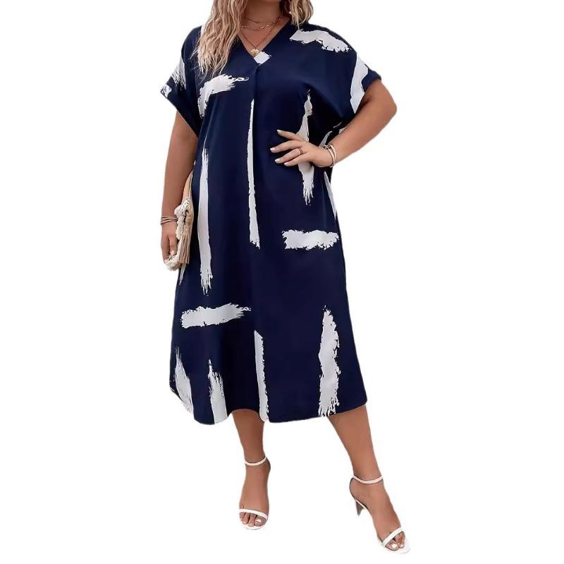 Women's V-neck Short Sleeve Print Loose Dress