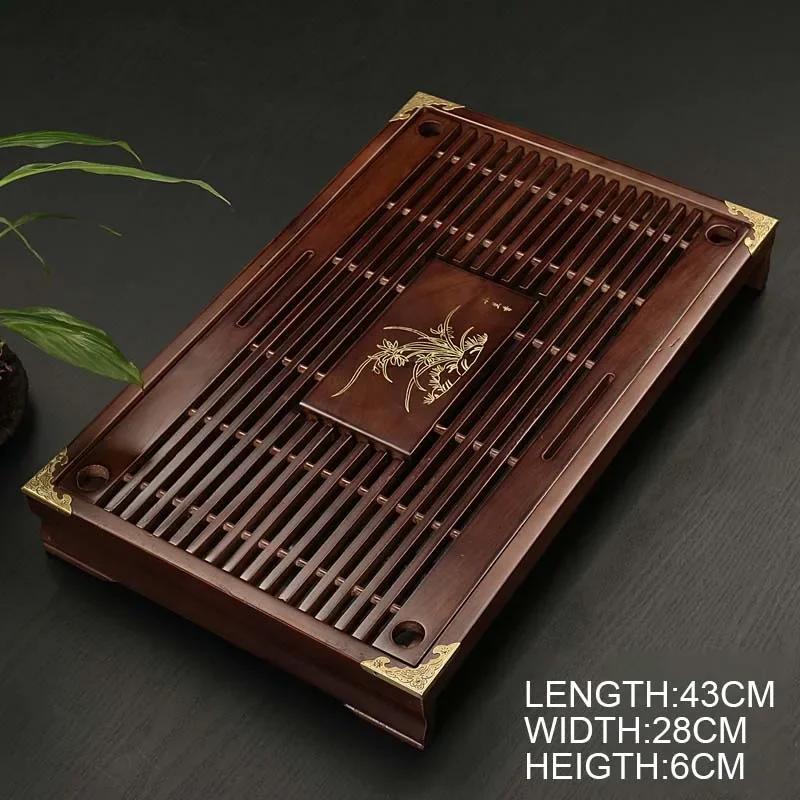 Chinese Solid Wooden Tea Tray Teaware Kung Fu Tea Set Carving Table Drawer Type Storage Drainage Tea Board Vintage Home Decor