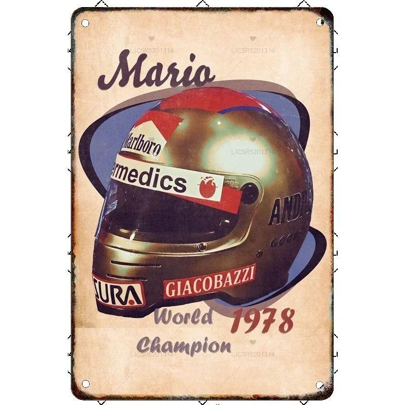 Vintage Formula 1 Helmet Metal Tin Sign Bar Garage Club Wall Decor