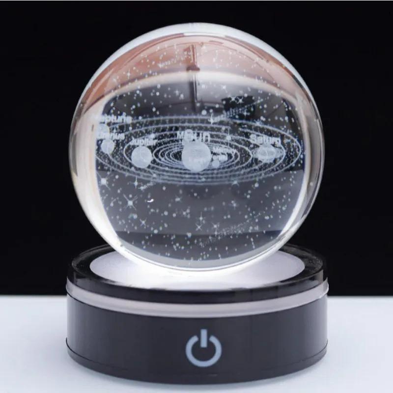 3D Solar System Crystal Ball Night Light with LED Colorful Lighting Touch Base Galaxy Planets Glass Ball Lamp Astronomy