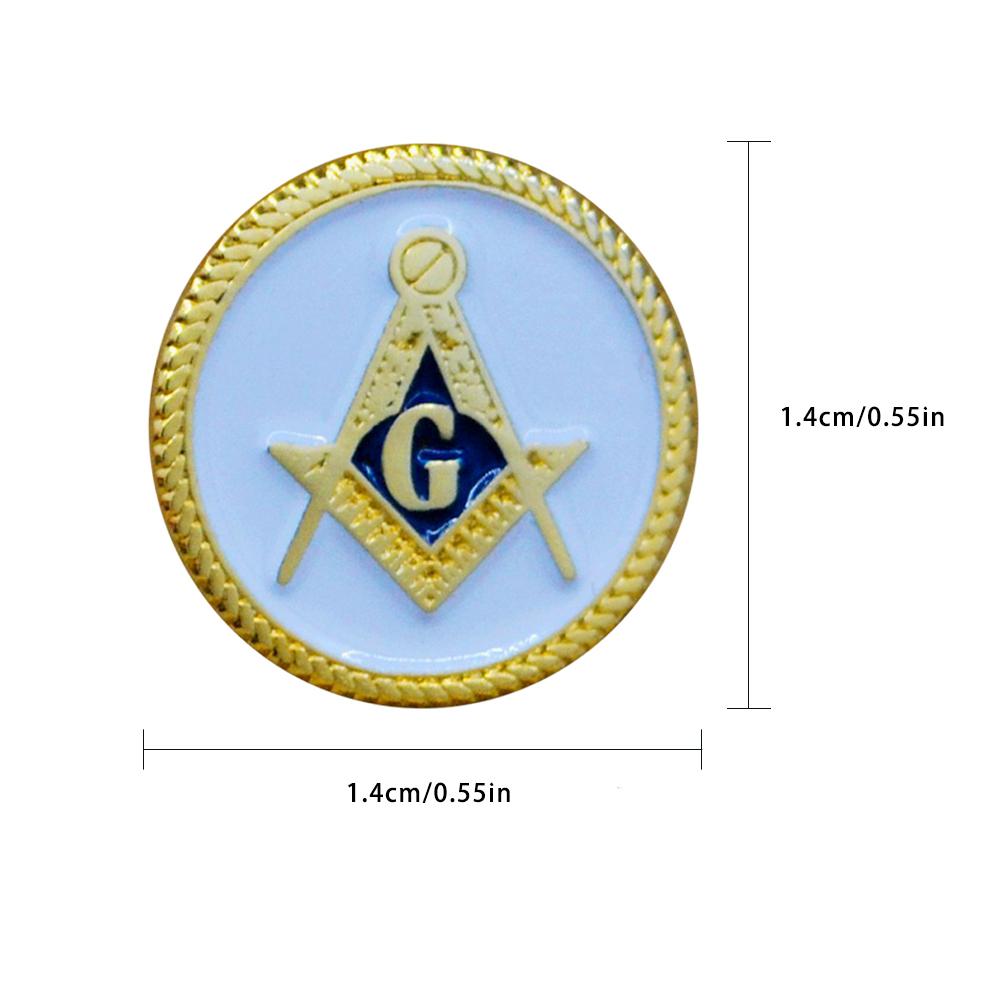 Masonic Lapel Pins Commemorative Badge Mason Freemason BLM54 White Round Mason Creative Personality1.4cm Gold Plated 1.4cm