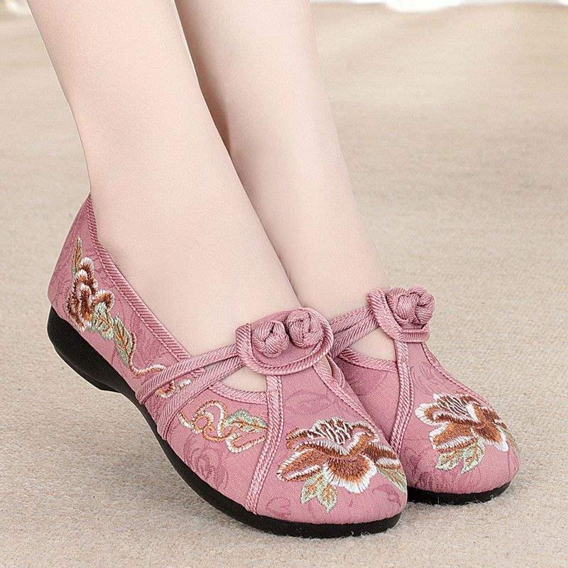 Dames Hanfu Geborduurde Etnische Zachte Zool Ronde Neus Antislip Stoffen Schoenen