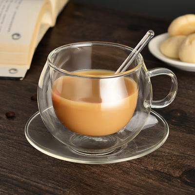Glass Espresso Cups with Saucers and Spoons Double Wall Insulated Cups Set Handheld Drinking Glasses for Tea Latte Cappuccino