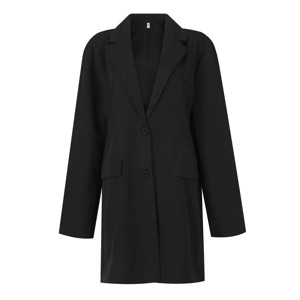 Women's Pocket Regular Windbreaker Medium Long Breasted Solid Color Windbreaker Coat