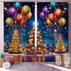 2pcs Festive Christmas Curtain Retro Style with Colorful Light Snowflakes & Santa Claus Designs Machine Washable for Living Room