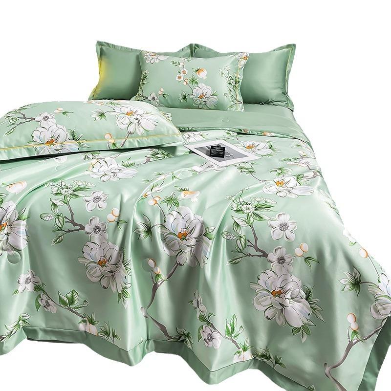 New Washed  Four-Piece Set Light Luxury Comfortable Summer Blanket Soft Cotton Ice Silk Gift Airable Cover