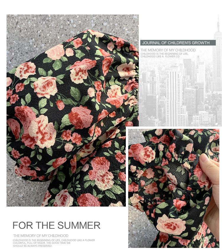 2023 Plus Size French Floral Puff Sleeve Dress: Slimming, Square Neck Summer Style
