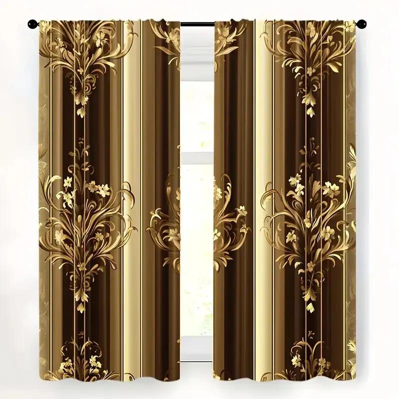 Luxurious Black Gold Pole Bag Curtains Bedroom Kitchen Decoration Home Living Room Made Of Polyester Great Decor
