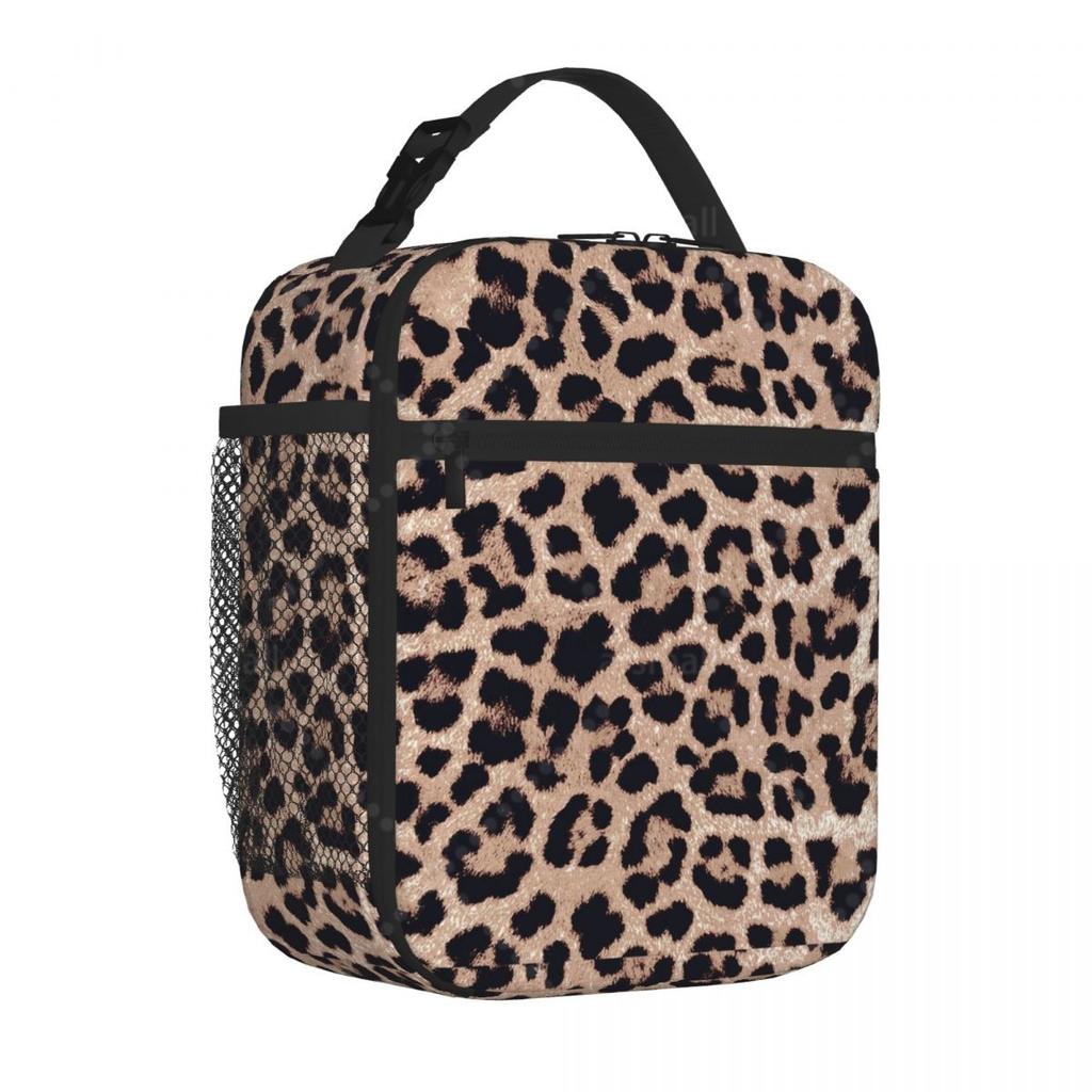 Cheetah Leopard Lunch Bag Reusable Portable Cooler Thermal Lunch Box Oxford Bento Tote Bag for Work Travel Picnic