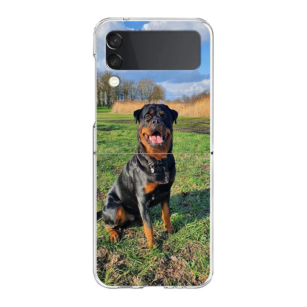 Transparent Phone Case For Samsung Galaxy Z Flip 3 4 5 6 7 Hard Folding PC Z Flip3 Flip4 Cover Rottweiler Dog