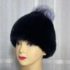 Outdoor Rex Rabbit Fur Hats Elastic Knitted  Genuine Fur Caps Winter Warm Pompom Fur Hat Striped Natural Female Snow Fur Hats