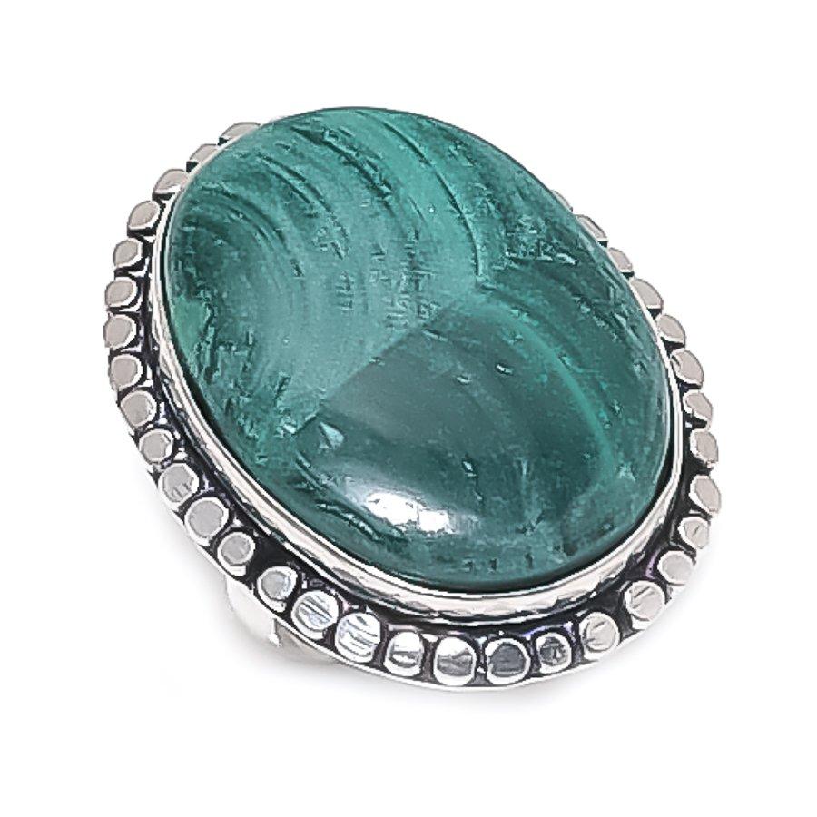 

Натуральный Малахит Драгоценный Камень Ручной Работы Ювелирное Изделие из Стерлингового Серебра 925 Пробы Кольцо Размер 7 h4c40