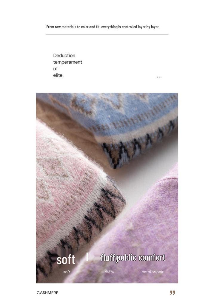 Women's Retro Thickened High Neck Cashmere Jacquard Pullover Sweater for Autumn/Winter