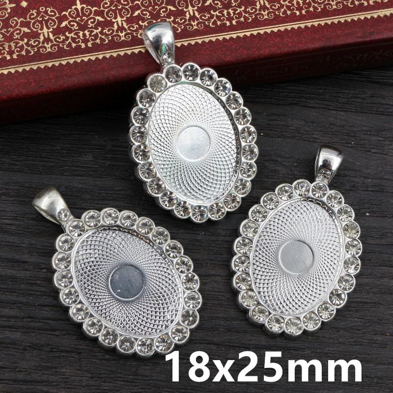 5pcs Fits 20mm 25mm 18x25mm 30x40mm Cabochons with Rhinestone Round Oval Pendant Blank Base SettingTray DIY Jewelry Accessories