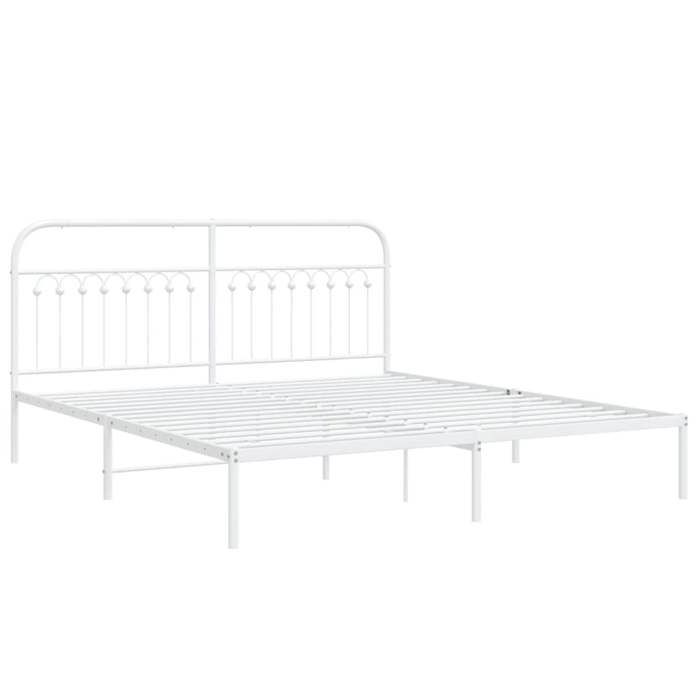 VidaXL Metal Bed Frame with White Headboard 183x203 Cm, Double Bed, Bedroom Furniture, Guest Bed, Bed, 376653