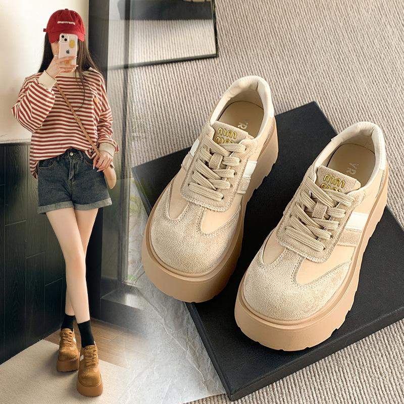 

Туфли на платформе-маффине женские новые весенне-осенние туфли для увеличения роста универсальные повседневные спортивные туфли 40 бежевый