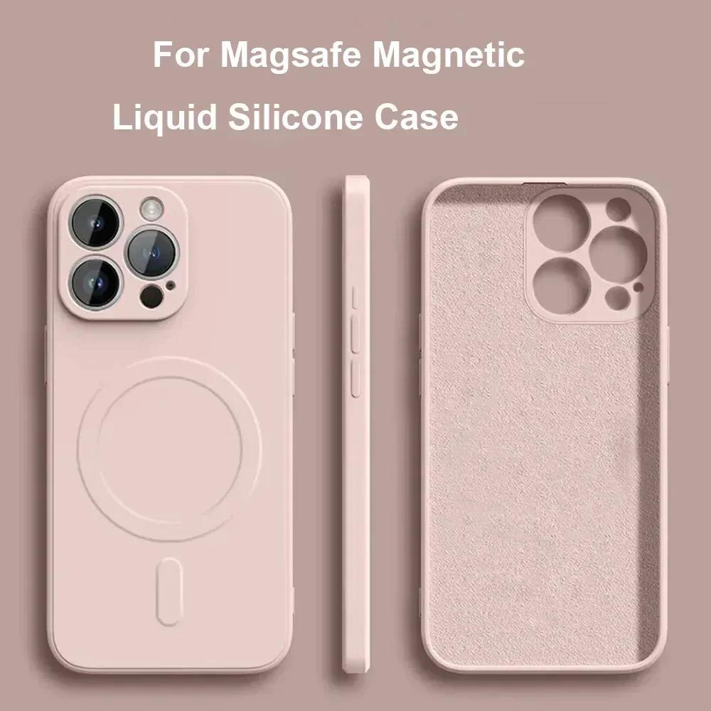 Liquid Silicone Case For iPhone 16 17 15 14 13 12 11 Pro Max Plus Mini Air For Magsafe Magnetic Wireless Charge Soft Cover funda
