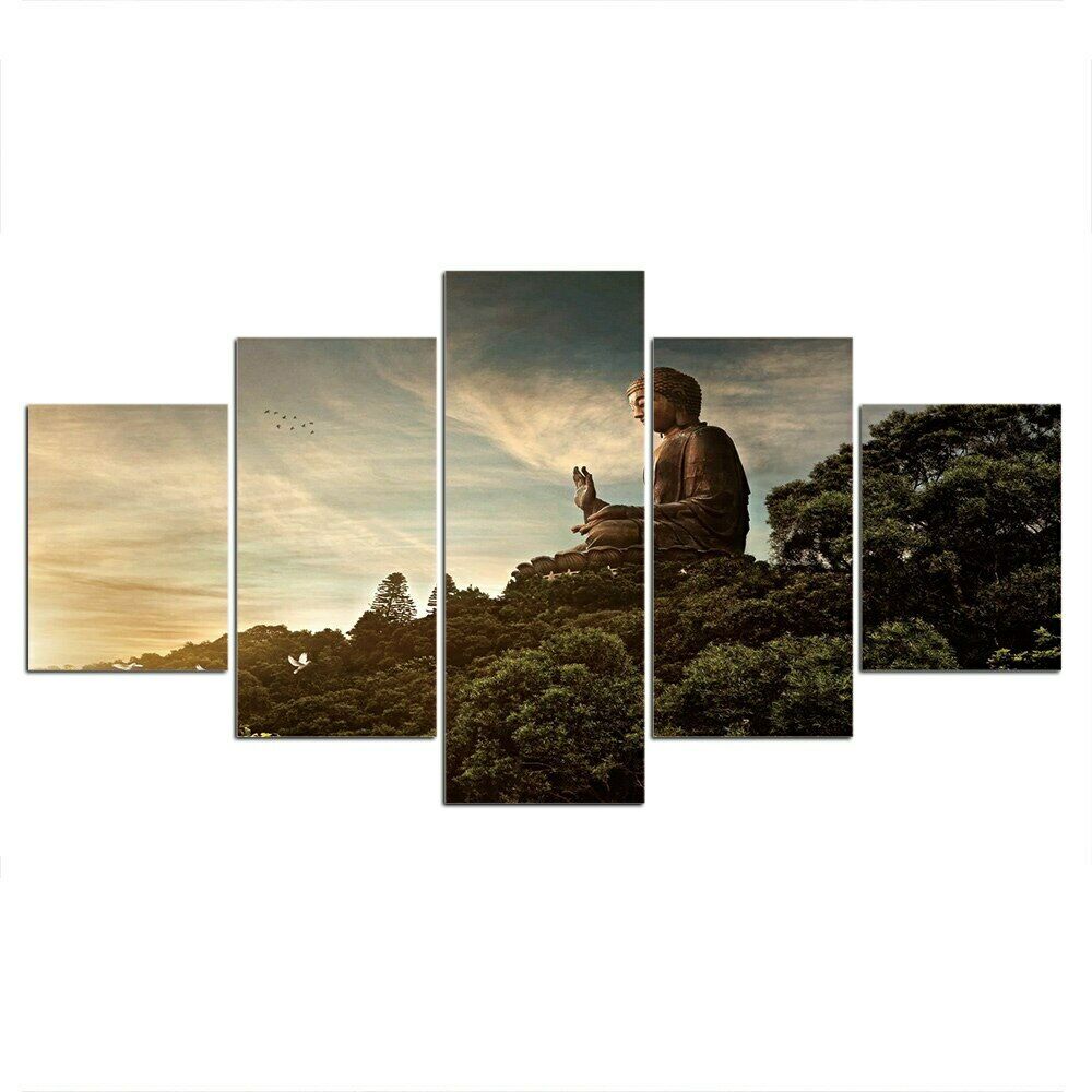 

5Pcs Buddha Statue Trees Modern Decor Pictures Art No Framed 5 Panel Canvas Paintings HD Print Home Decor Room Decor Abstract