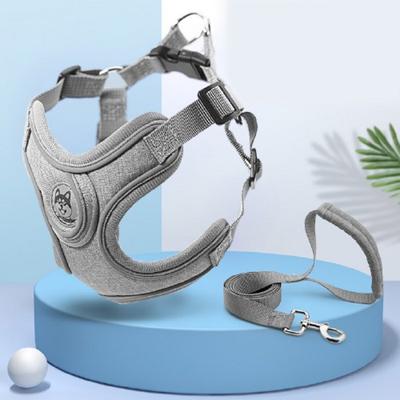 Full Pot Basic Harness + 2 Tow Leash Set X-Type Luminous Dog Small Dog Medium Dog, Gray