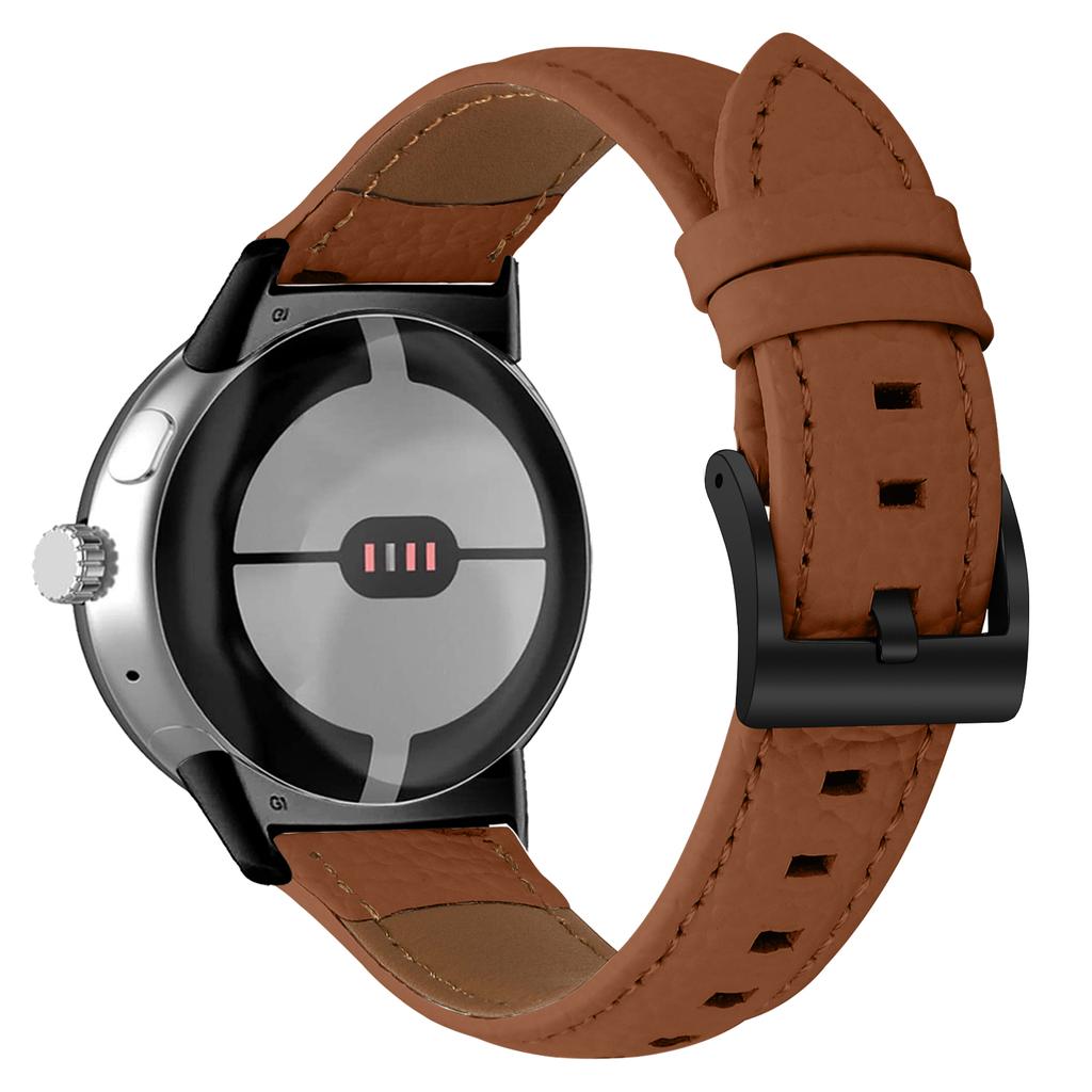 Litchi Textured Genuine Cow Leather Strap with Electroplated Buckle for Google Pixel Watch 4/3/2/Watch 41mm Pointed-End Watch Band