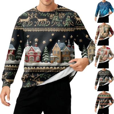 Herren Rundhals Fleecegefüttert Dick Warm Sweatshirt