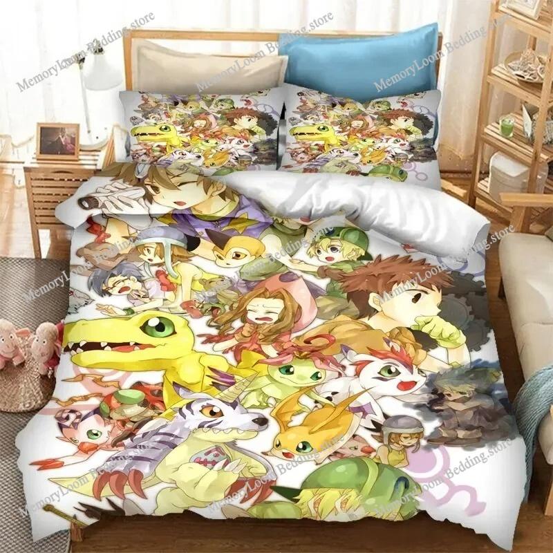 Anime Character Cute Digimon Adventure Bedding Set Full/Queen/King Size Duvet Cover Pillowcase Kids Adult Soft Home Textile Set