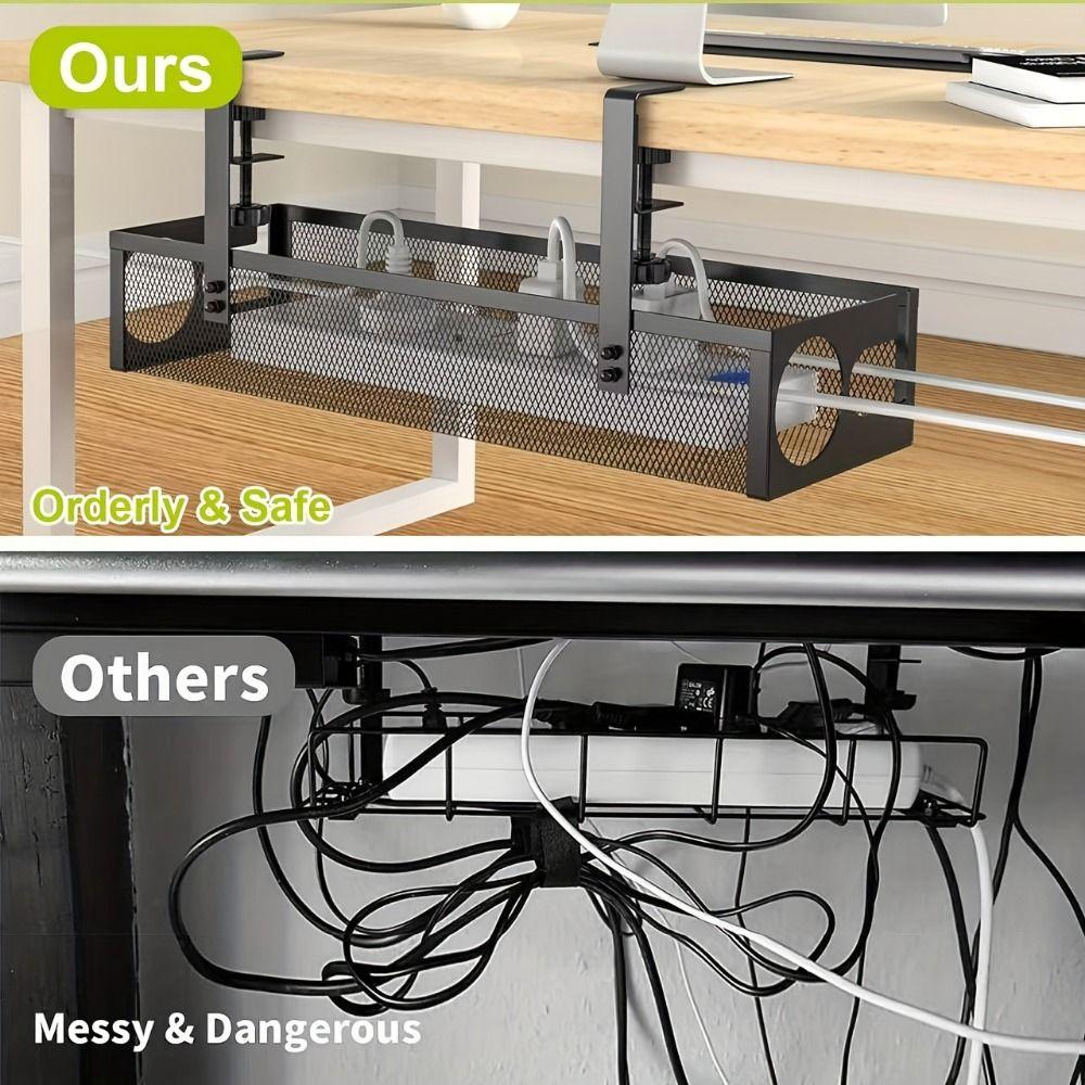 No Drilling Under Desk Wire Management Tray Space Saving Power Strip Cord Holder  Office