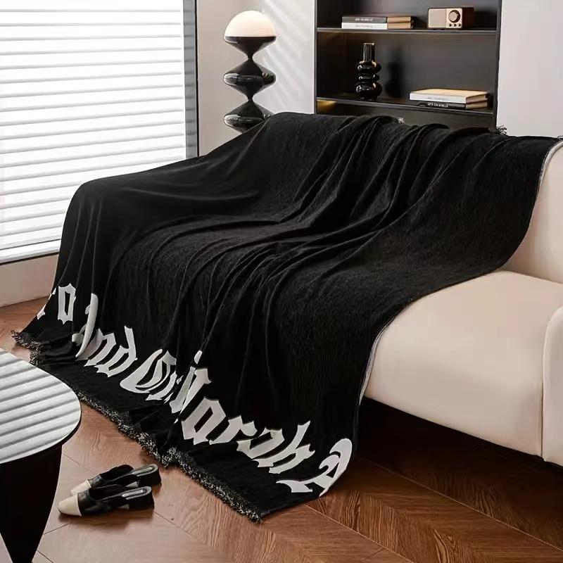 Black Monogrammed Sofa Towel, Anti-Scratch Sofa Towel, Living Room 3 Seater Sofa, Sofa Protector, All Seasons Easy To Clean