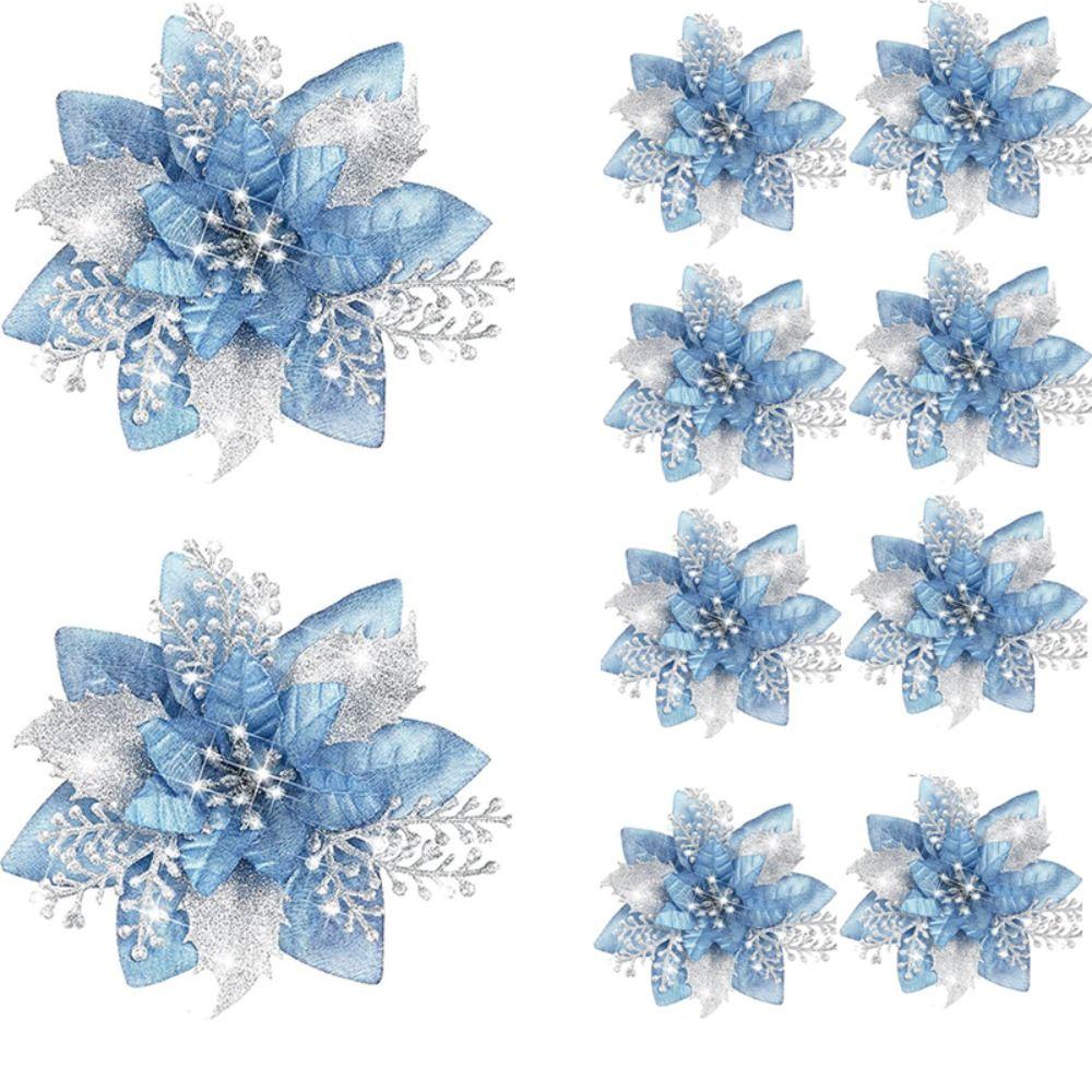 8 ks Zlaté/Stříbrné Květiny na Vánoční Stromek Růžové/Modré Květiny Vániční hvězdy Dárek Párty Dekorace Vánoce