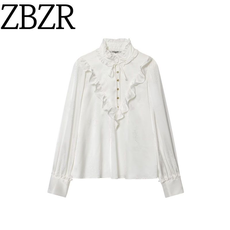Za New Fall Women's Clothing 2025 Fashion Style Fashion Jacquard Silk Satin Texture Long Sleeves Shirt 8846588