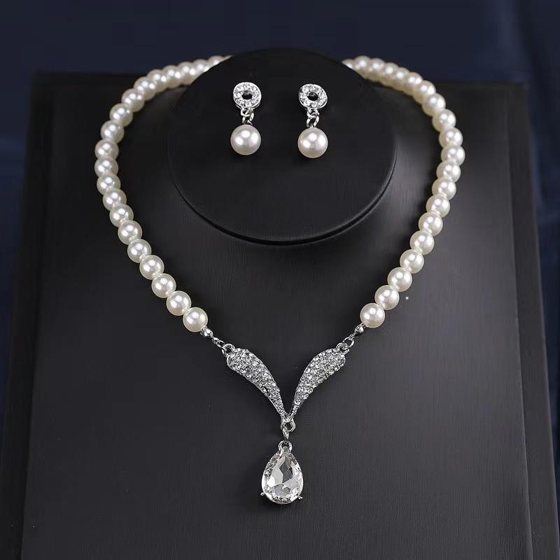 Conjunto Personalizado de Colar e Brincos de Pérola - Estilo Moderno Feminino Liga Metálica Galvanizada Acessórios para Vestido de Noiva