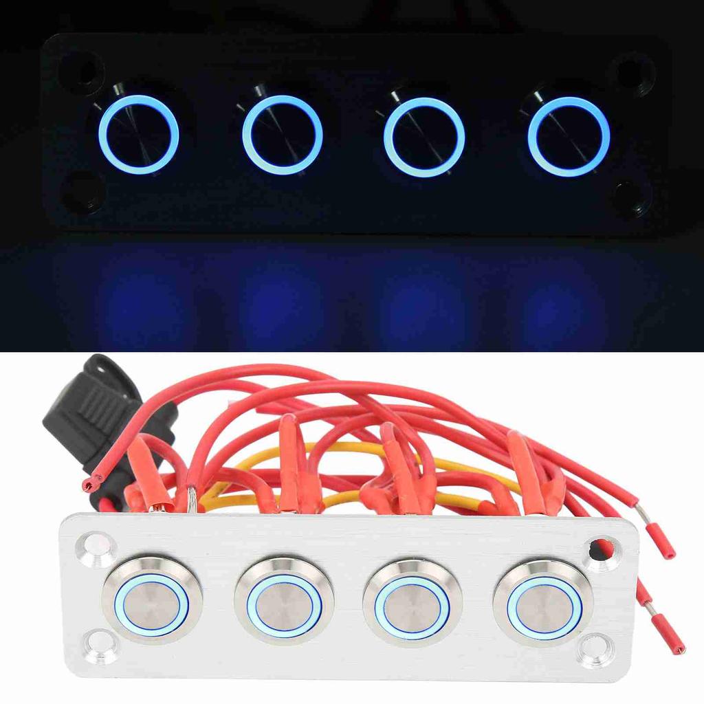 4 Gang  Panel Blue Light  12V 16A Stainless Steel Button  for RV Boat 4 Gang On Off  Panel RV  Panel