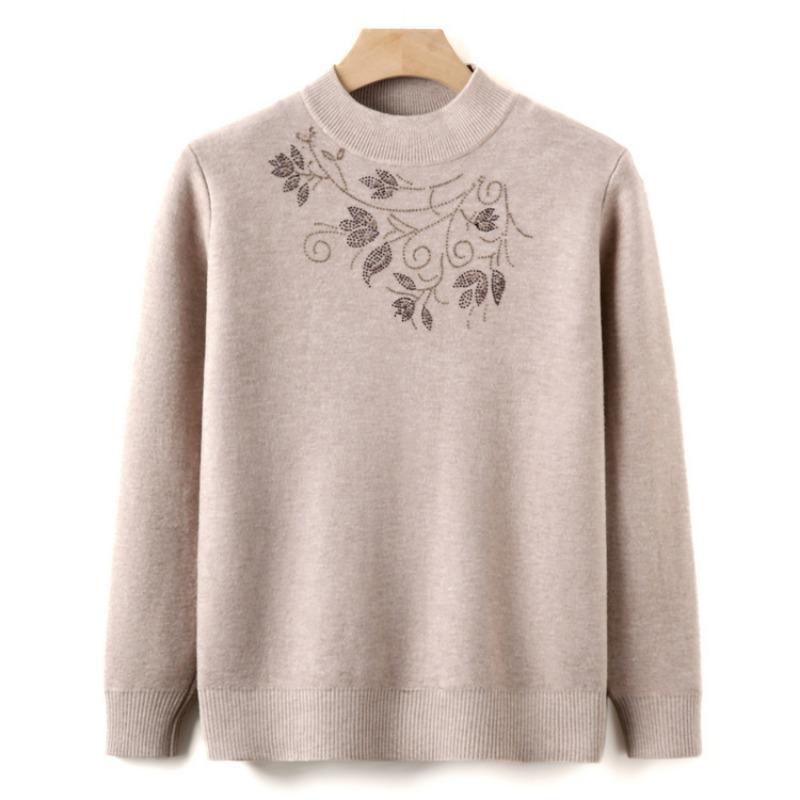 Mom's autumn and winter velvet knitted bottoming shirt, women's new sweater, grandma's semi-turtleneck thermal top