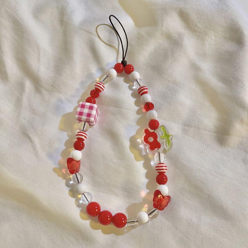 Bracelet de perles d'amour pour femmes, petit nœud en cristal frais, fleurs, amour, chaîne de téléphone portable, anti-chute, accessoires de coque de téléphone portable, DIY