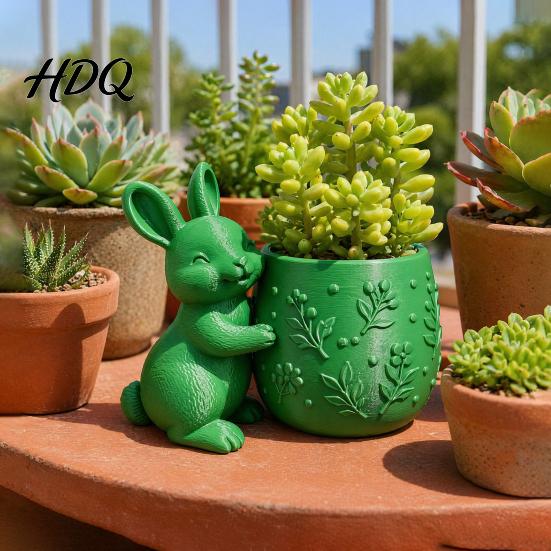 Mini Desk Decor 3D Printed Bunny Hugging Succulents Planter Cute Rabbit Flower