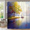 1 Stück Segelboot-Duschvorhang am See - Impressionistische Herbstbaum-Reflexionen, Ruhiges Wasser & Weiße Bootskulisse, Heller Blauer Himmel Morgengrauen