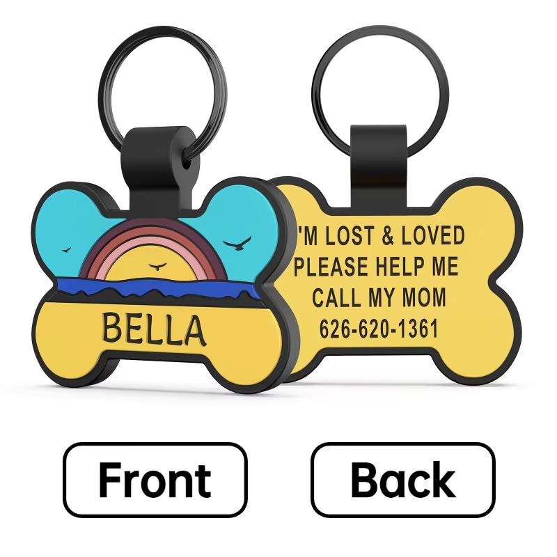 Custom Silicone Pet ID Tag Personalized Cute Bone Shape Dog Tag with Name & Phone Number Anti-Lost Collar Pendant for Dogs Cats