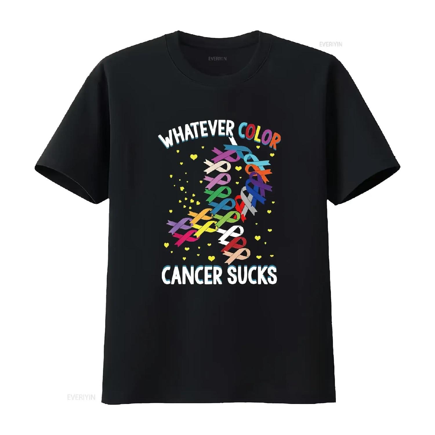 

Womens Cancer Awareness T Shirt Whatever Color Sucks Black vintage Washed Casual Versatile Soft graphic streetwear homme S чёрный