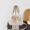 Cute Ball Faux Fur Shoulder Bags for Women Winter Furry Bowknot Bucket Crossbody Bag Solid Color Female Soft Plush Handbags