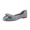 Single shoes women's new rhinestone bow square head flat shoes shallow mouth soft sole Doudou shoes large size