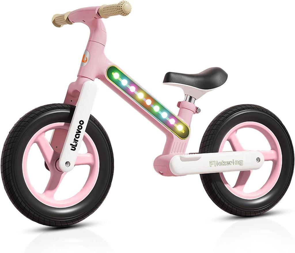 Ubravoo Rower dziecięcy Fit in Joy, 30CM/12 cali, lekki, nylonowy rower dziecięcy z ramą oświetleniową LED, rower treningowy bez pedałów dla dzieci w wieku od 3 do 7 lat