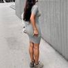 L25D04-2026 Solid color U-neck dress shows body temperament skirt pure desire tight hip-wrapped dress