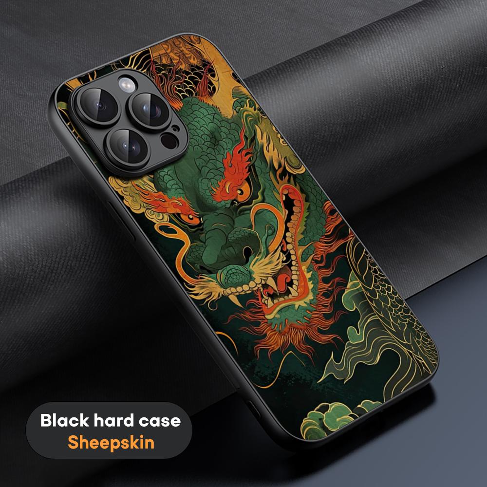 Chinese dragon fashion design Phone Case For iPhone 16 15 14 13 12 11 Plus Pro Max High-end Luxury Black hard case Sheepskin